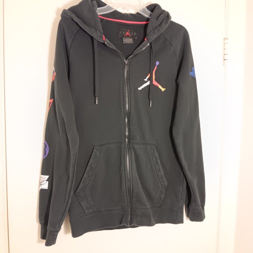 Jordan  full zip hoodie  black multicolor jump men sleeve  graphics streewear